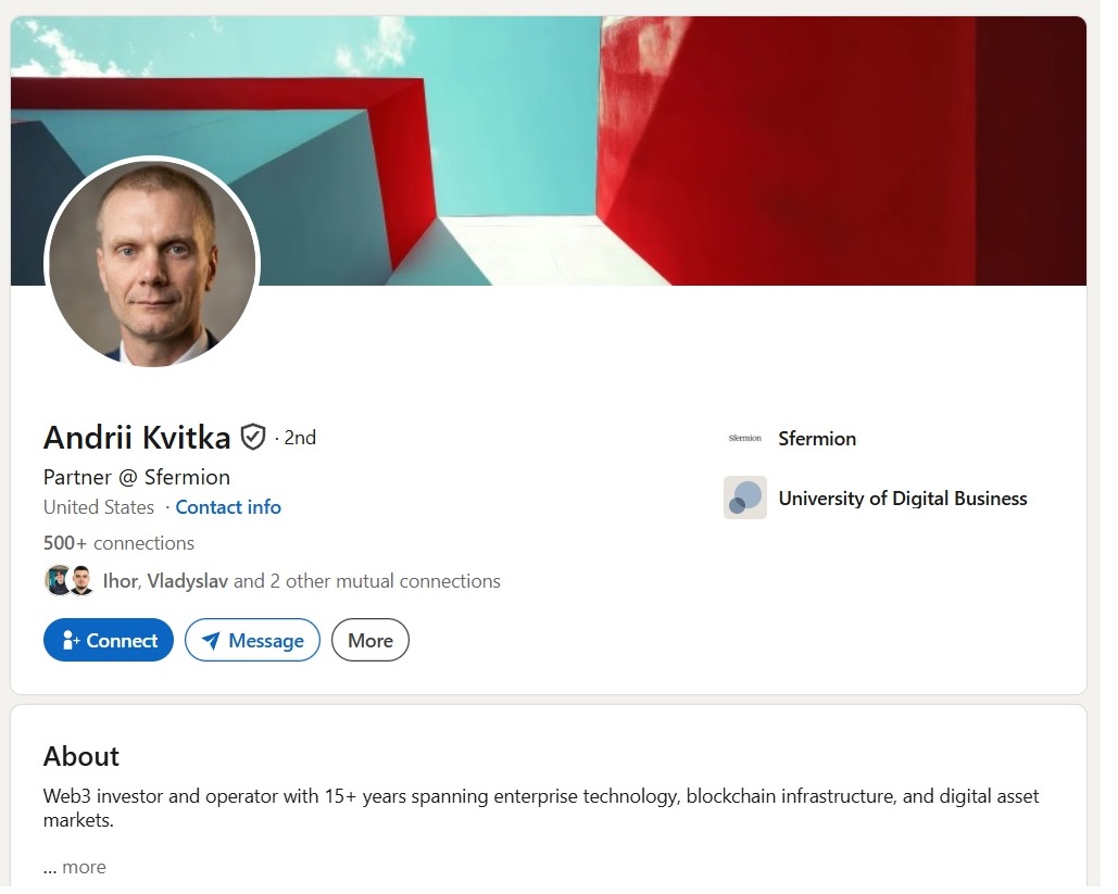 Andrii Kvitka — real account you receive